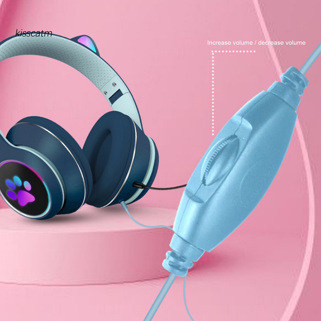 Tai Nghe Chơi Game Hình Tai Mèo Có Dây Usb 3.5mm Giảm Tiếng Ồn