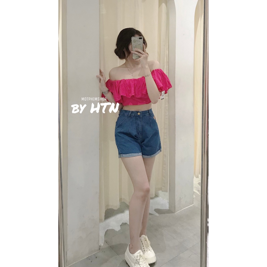 Quần short jeans xắn gấu, form quần basic 2 màu