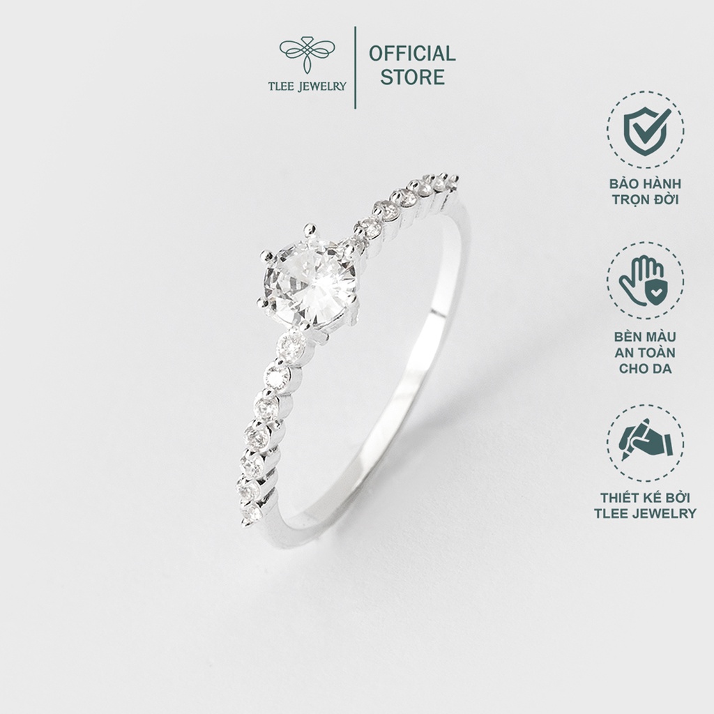 Nhẫn bạc nữ TLEE ổ đá sáu chấu viền 14 viên đá sang trọng TleeJewelry A0193