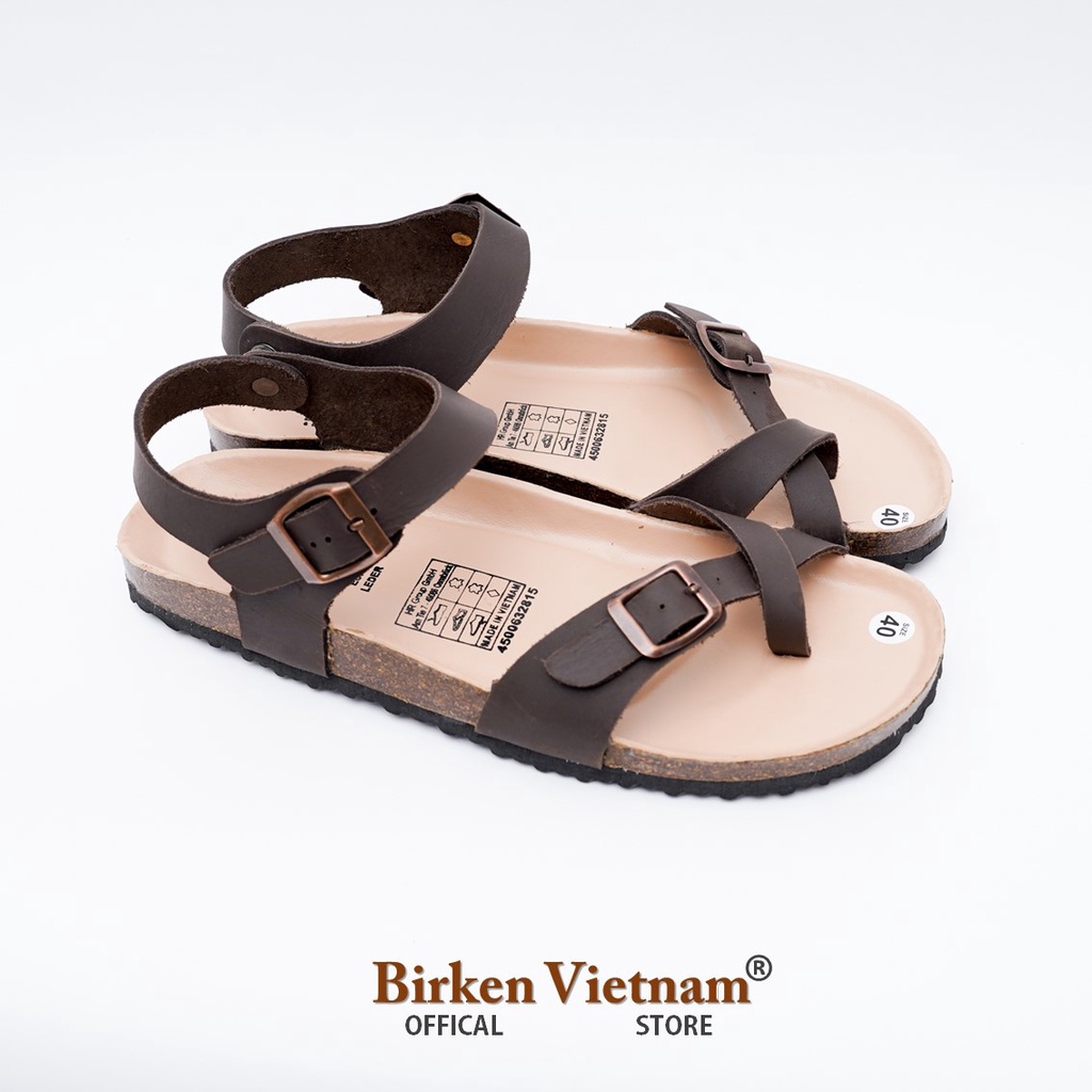 [ Lót Chống Nước ] DK14 - Sandal Birken Đế Trấu, Dép Da Bò Unisex Nam và Nữ Quai xỏ ngón Bioline và