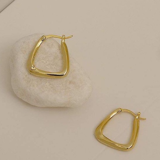 Bông tai bạc 925 tứ giác đều xi vàng và xi kim