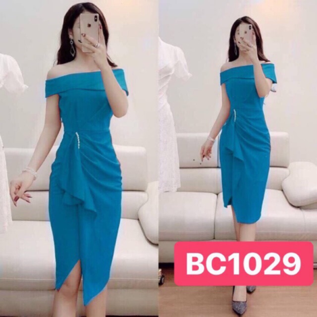 Đầm body bẹt vai kết ngọc nhún bèo - MS30B - TRIPBLE T DRESS | BigBuy360 - bigbuy360.vn