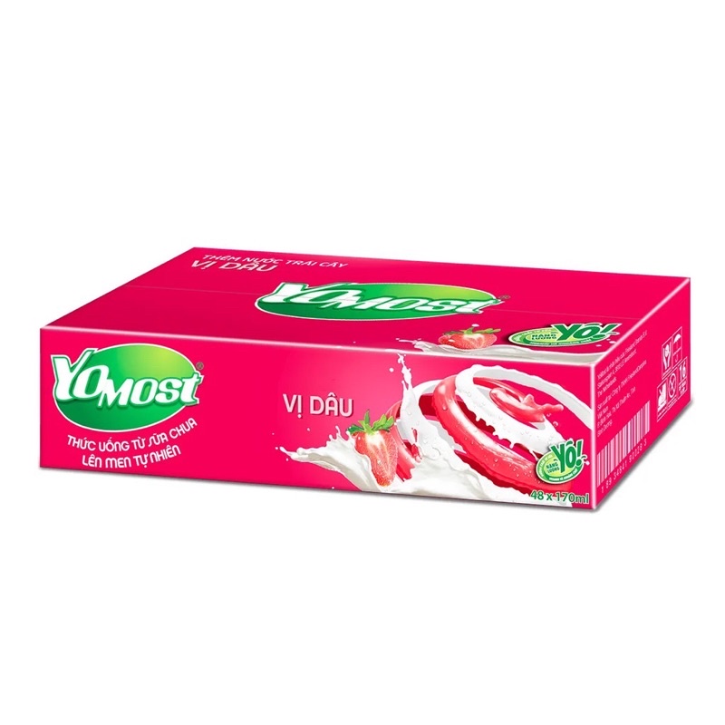 Thùng 48 Hộp Sữa chua Lên men tự nhiên Yomost vị Dâu (170ml/hộp)