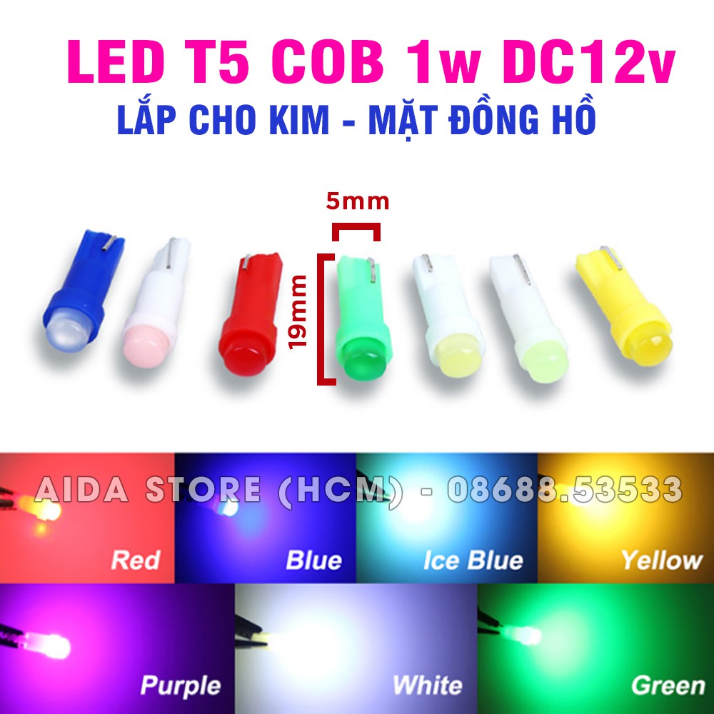 Bóng đèn led T5 COB gắn kim, mặt đồng hồ, xe máy ô tô DC12v