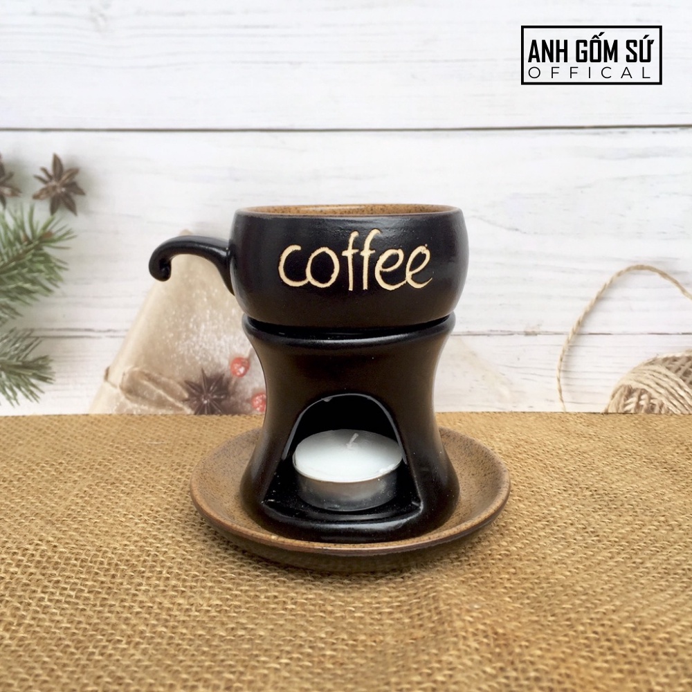 Bộ bếp tách đun hâm nóng cà phê bằng sứ Bát Tràng cao cấp