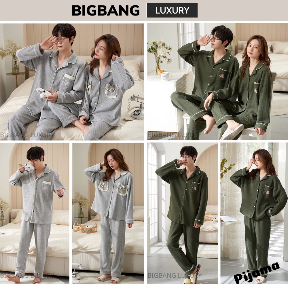 Bộ đồ ngủ pijama nam nữ Bigbang Luxury chất cotton tổ ong cao cấp dành cho các cặp đôi gia đình quà tặng sang trọng