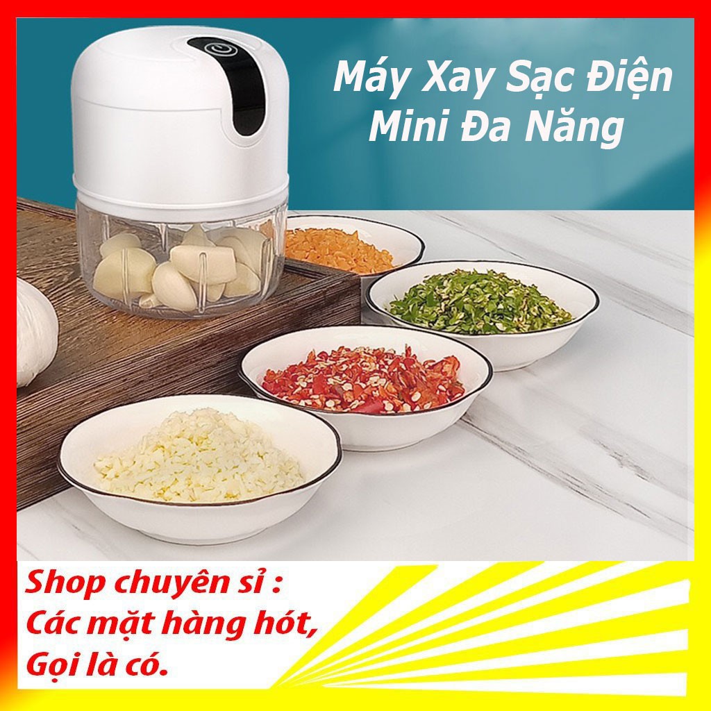 Máy xay tỏi ớt bằng tay mini sạc điện, máy xay thịt cầm tay, xoay không dùng dây rất bền,dụng cụ xay tỏi ớt,hành,thịt