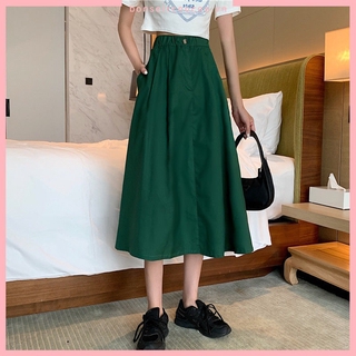 Chân váy chữ A eo cao màu xanh lá phong cách Hàn Quốc trẻ trung mẫu năm 2021