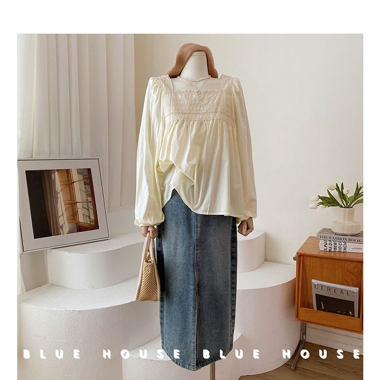 Áo Sơ Mi Nữ Tay Dài Cổ Vuông Rộng Phong Cách Hàn Quốc baju baju wanita Lenan panjang