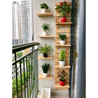 Kệ treo tường trang trí nhà cửa ban công chung cư 200x40 cm và 8 thanh ngang kết hợp GREEN HOME