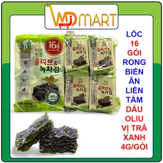Lốc 16 gói rong biển ăn liền vị trà xanh oliu 16 gói x 4g