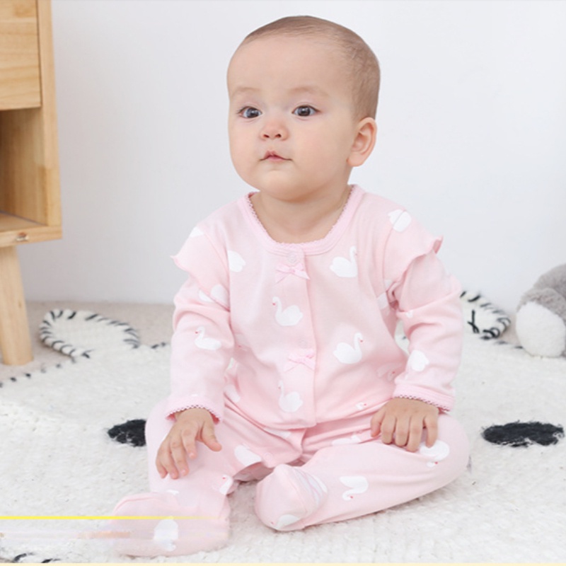 Áo Liền Quần Tay Dài Bằng Vải Cotton Dành Cho Bé Gái Sơ Sinh 0-18 Tháng Tuổi