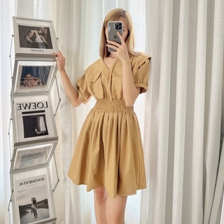 Váy xoè dáng ngắn cộc tay chun eo freesize Leaf Dress Caffeine Studio
