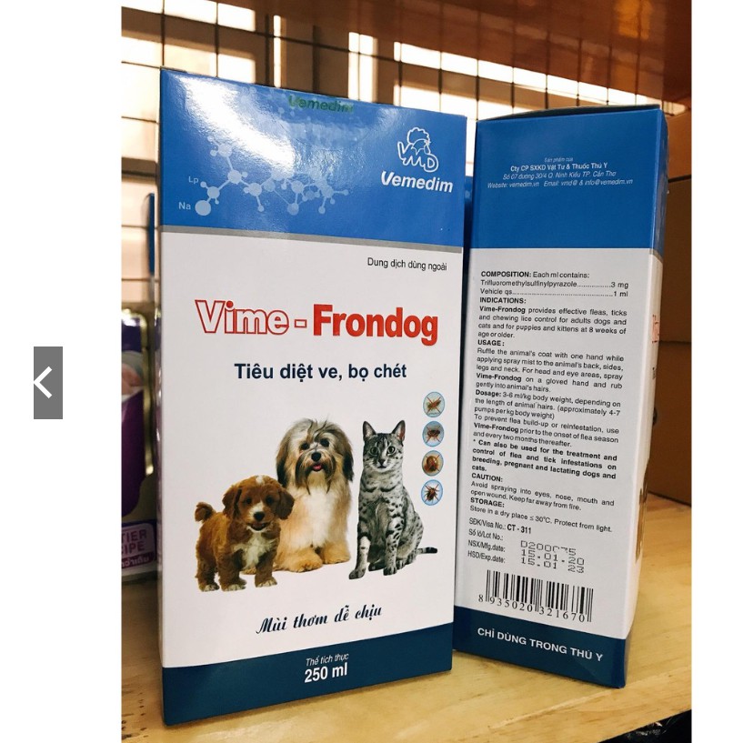 Ve rận VIME FRONDOG (Phun xịt da)- Bình xịt ve rận bọ chét trên chó mèo