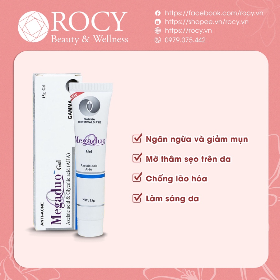 Gel Giảm Mụn Gamma Megaduo Gel Plus Retinal 15 gram - Giảm Mụn Ẩn, Giảm Thâm, Dưỡng Da Sáng Da