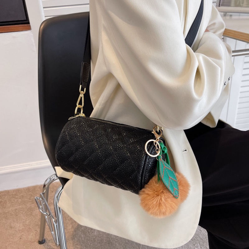 Túi Đeo Vai Hình Trụ Họa Tiết Hình Thoi Đơn Giản Cho Nữ