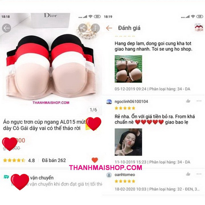 Áo ngực trơn cúp ngang AL015 mút dày Cô Gái dây vai có thể tháo rời