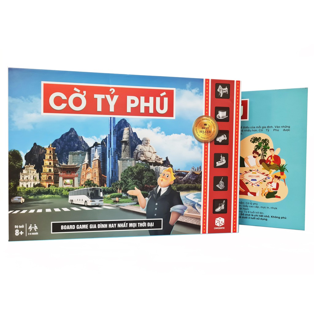 [COMBO 2 IN 1] Board game hay nhất, dễ chơi Cờ tủ phú Monopoly địa danh Việt, tiền Việt + Bộ bài Mèo nổ 56 lá màu đỏ
