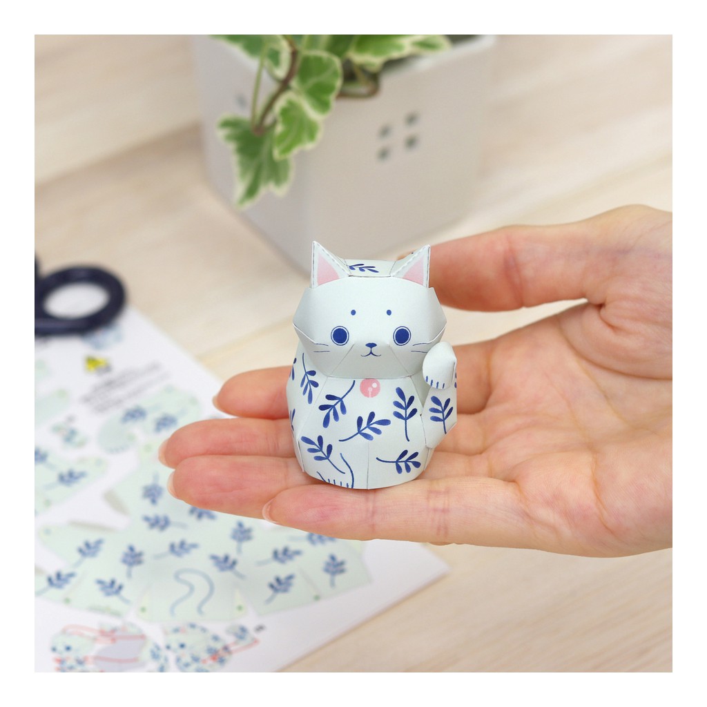 Mô hình giấy động vật Mèo may mắn cute Mini