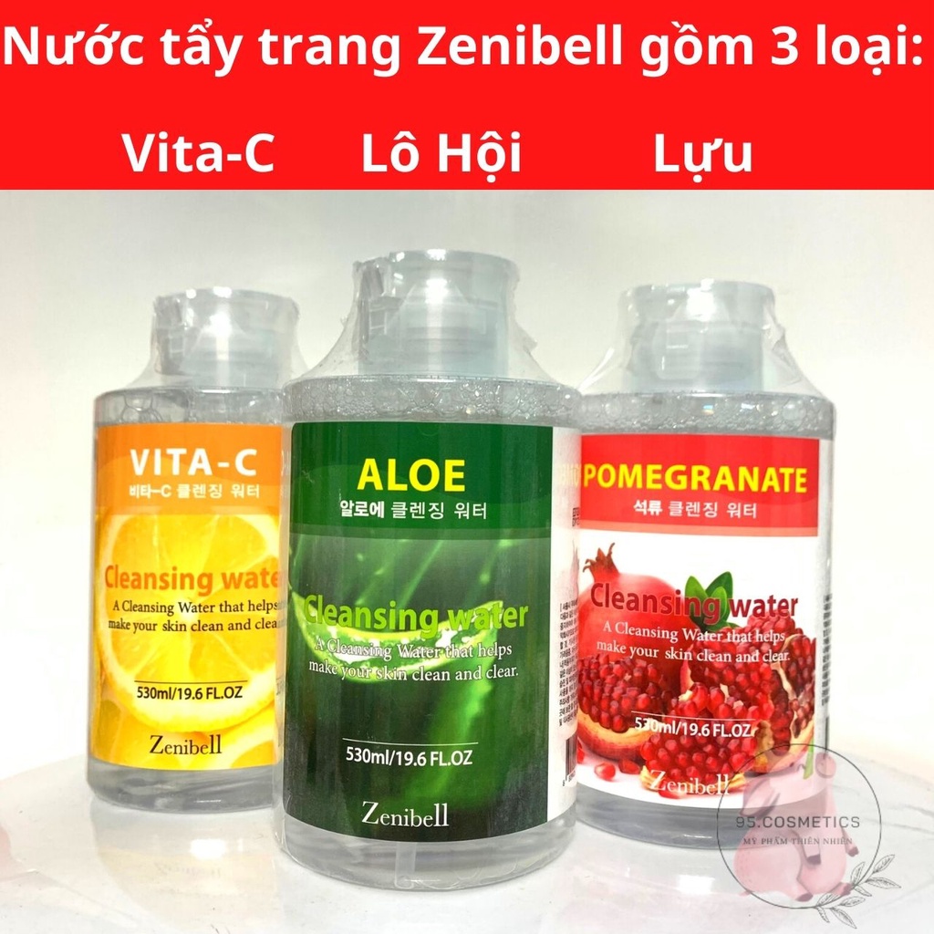 3 Loại Nước Tẩy Trang Zenibell 530ml, Không Chứa Cồn Làm Sạch Sâu Mắt Môi, Dành Cho Da Dầu, Da Mụn, Da Khô &amp; Da Nhạy Cảm