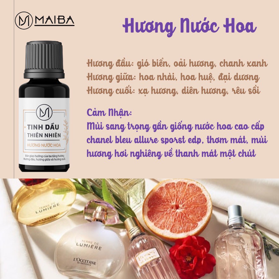 Tinh dầu thiên nhiên nguyên chất ba tầng hương Maiba xông phòng, làm nến thơm giúp thư giãn khử mùi, khử phòng DMB