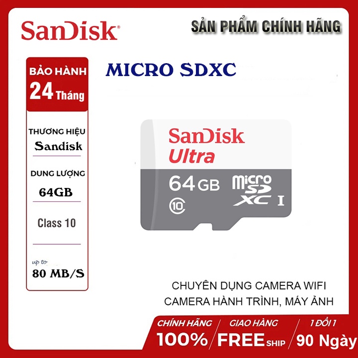 Thẻ nhớ Sandisk Micro SDXC 64G Ultra 64GB {80Mb/s}  | DSS SDXC 64GB, 32GB