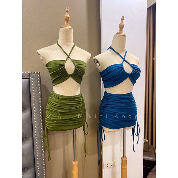 [ĐỒ BƠI NỮ NHIỀU MÀU] Bikini nữ 2 mảnh áo quây cột dây mix quần váy dây rút hottrend 2022 (mặc được nhiều kiểu)