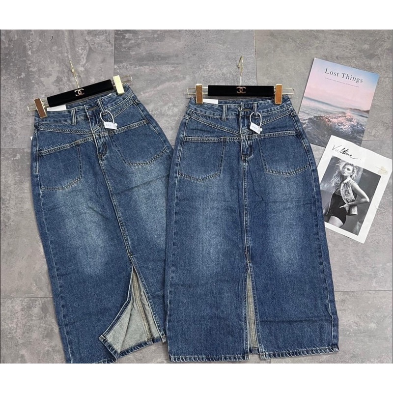 Chân váy jeans dáng dài xẻ tà BLUEJEANS