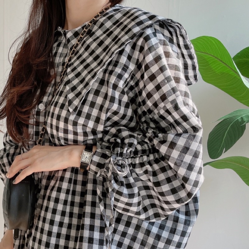 Áo somi cảo baby doll tay phối dây rút- ảnh thật