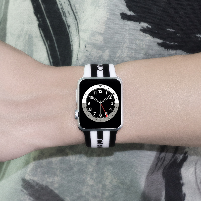 For Apple Watch 6/SE/5/4/3/2/1Sport silicone strap black and white printed pattern strap for iwatch 38mm 42mm 40mm 44mm