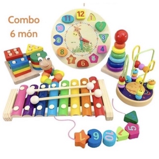 Combo 6 món đồ chơi gỗ phát triển trí tuệ cho bé