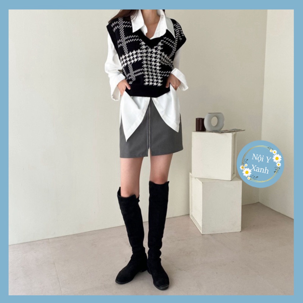 áo gile len nữ noiyxanh black color phối kẻ trắng phong thái tươi trẻ hottrend 2022 A106 hot trend, phom đẹp, chất đẹp