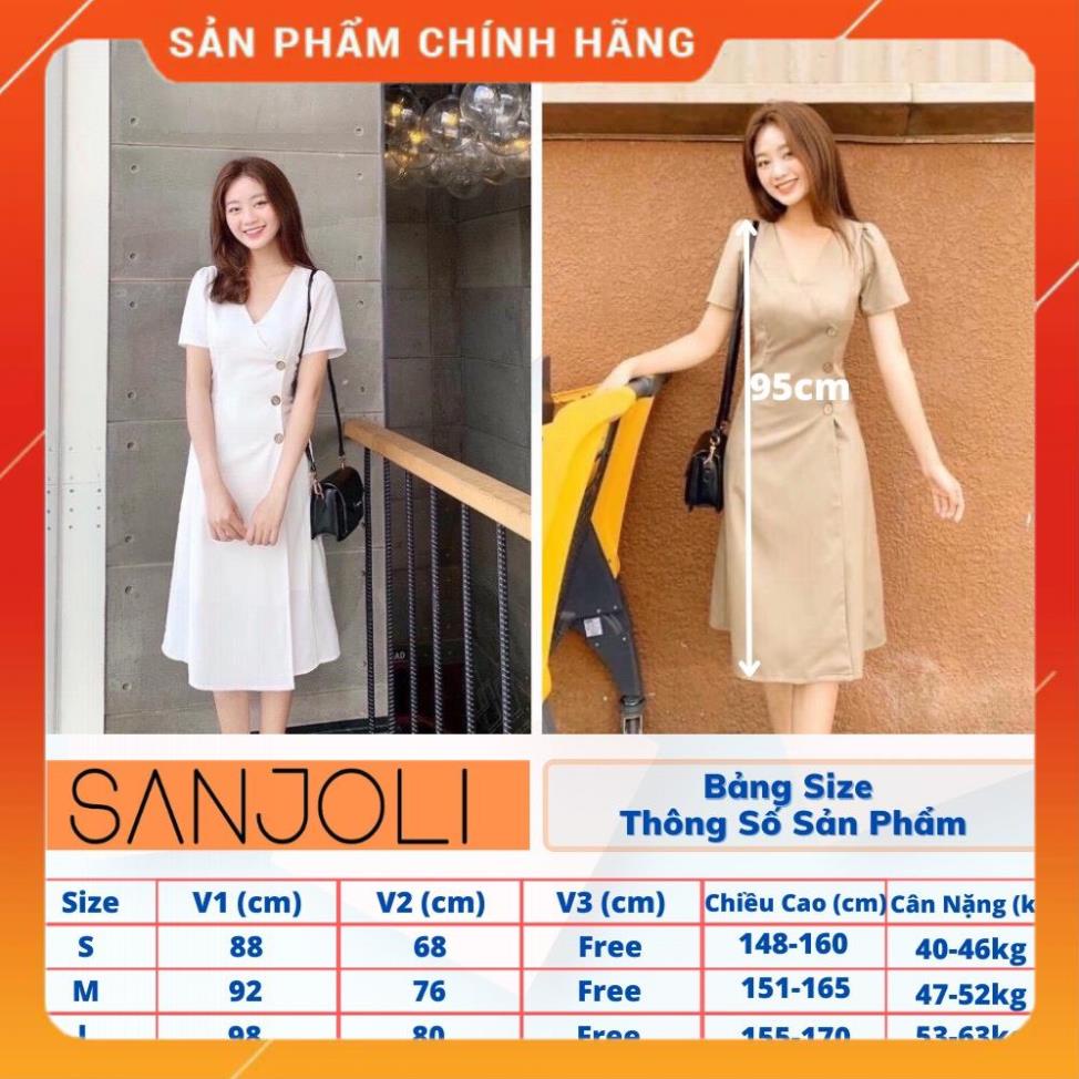 Đầm Công Sở Cổ V Phối Nút Đi Dự Tiệc Cưới Hàn Quốc Nữ SANJOLI Váy Dự Tiệc Công Sở Trẻ Trung Cao Cấp Màu Đen Trắng VD032