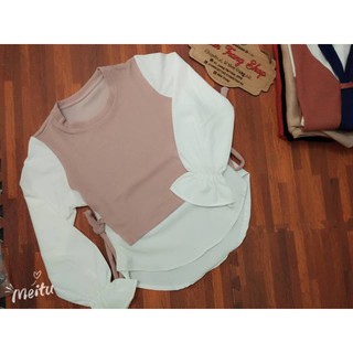 Áo sơ mi pha len buộc eo