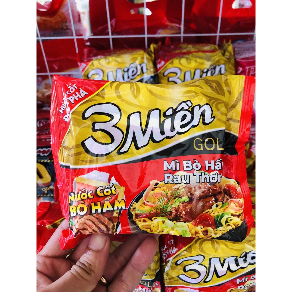 Mì 3 Miền Gold bò hầm rau thơm gói 75g Date luôn mới