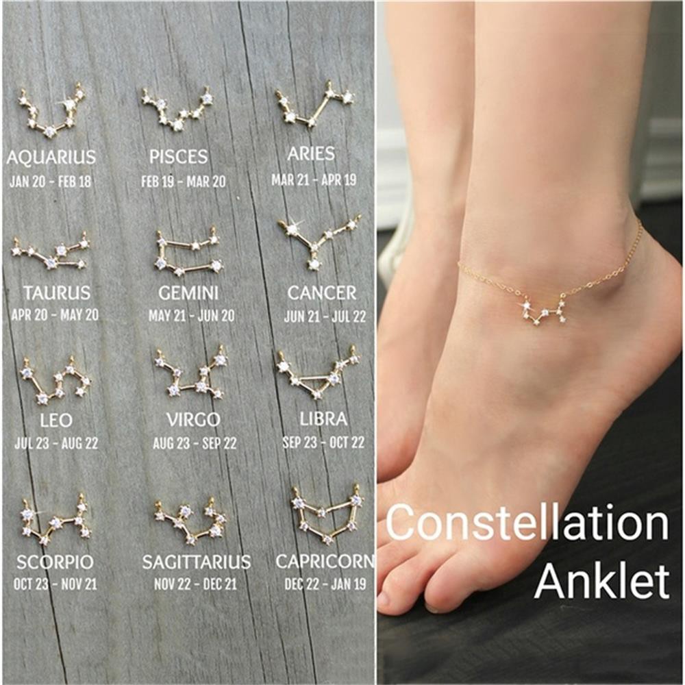 ROSE New Constellation Anklets Adjustable Horoscope Astrology|Zodiac Pendant Friendship Gift Leg Foot Jewelry  Cubic Zirconia Diamonds Best Birthday Gift Guardian Star Wristbands/Multicolor