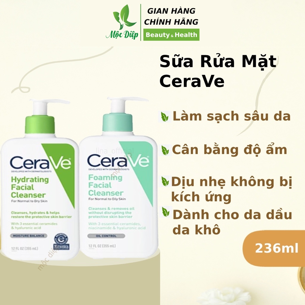 Sữa rửa mặt Cerave 236ml dịu nhẹ dành cho da dầu da khô Foaming Facial Cleanser Pháp - Mộc Diệp