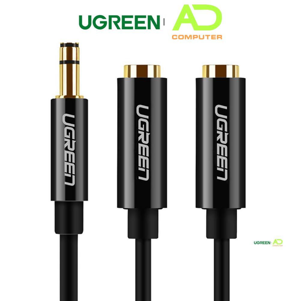 Dây cáp Audio 3.5mm UGREEN AV123 dài 20cm một đầu đực chia 2 cổng 3.5mm cái 2 tai nghe đầu nhôm - Hàng chính hãng