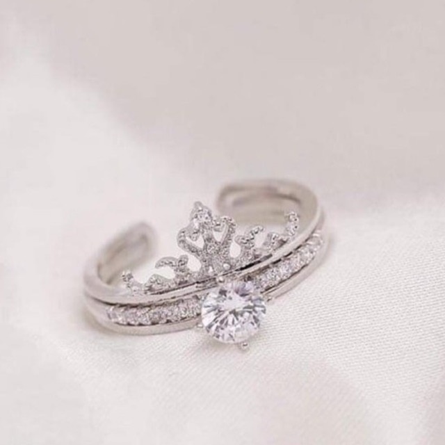 Nhẫn nữ Bạc ta hình vương miện, Thiết kế ghép kép mua 1 được 2 hot hit Mainomi Shop Bạc Xinh