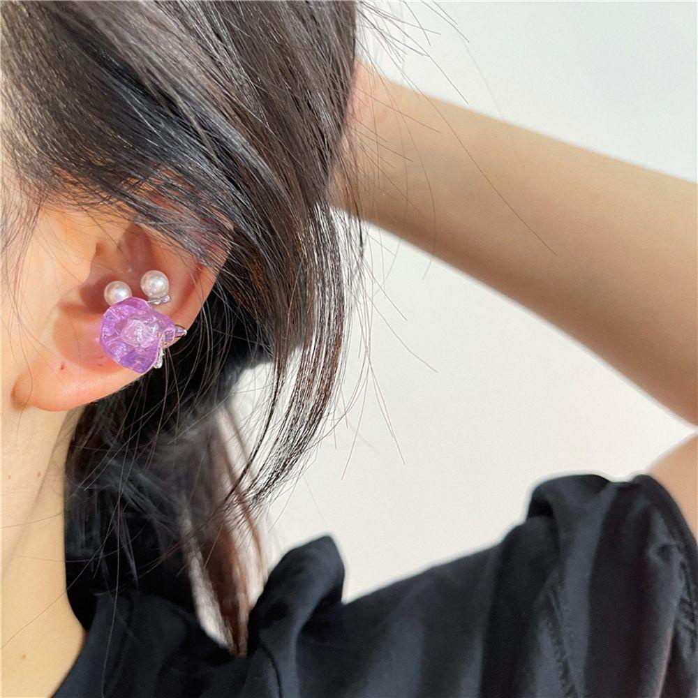 Bông Tai Kẹp Hình Vuông Trong Suốt Họa Tiết Hoa Thời Trang Cho Nữ