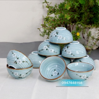 10 bát cơm men Lam Ngọc vẽ hoa Anh Đào