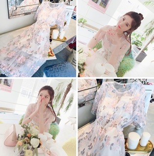 Đầm thêu hoa pink-gray
