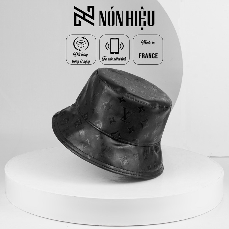 Nón Bucket hoạ tiết LV Da MADE IN FRANCE Full Tem Mark hãng