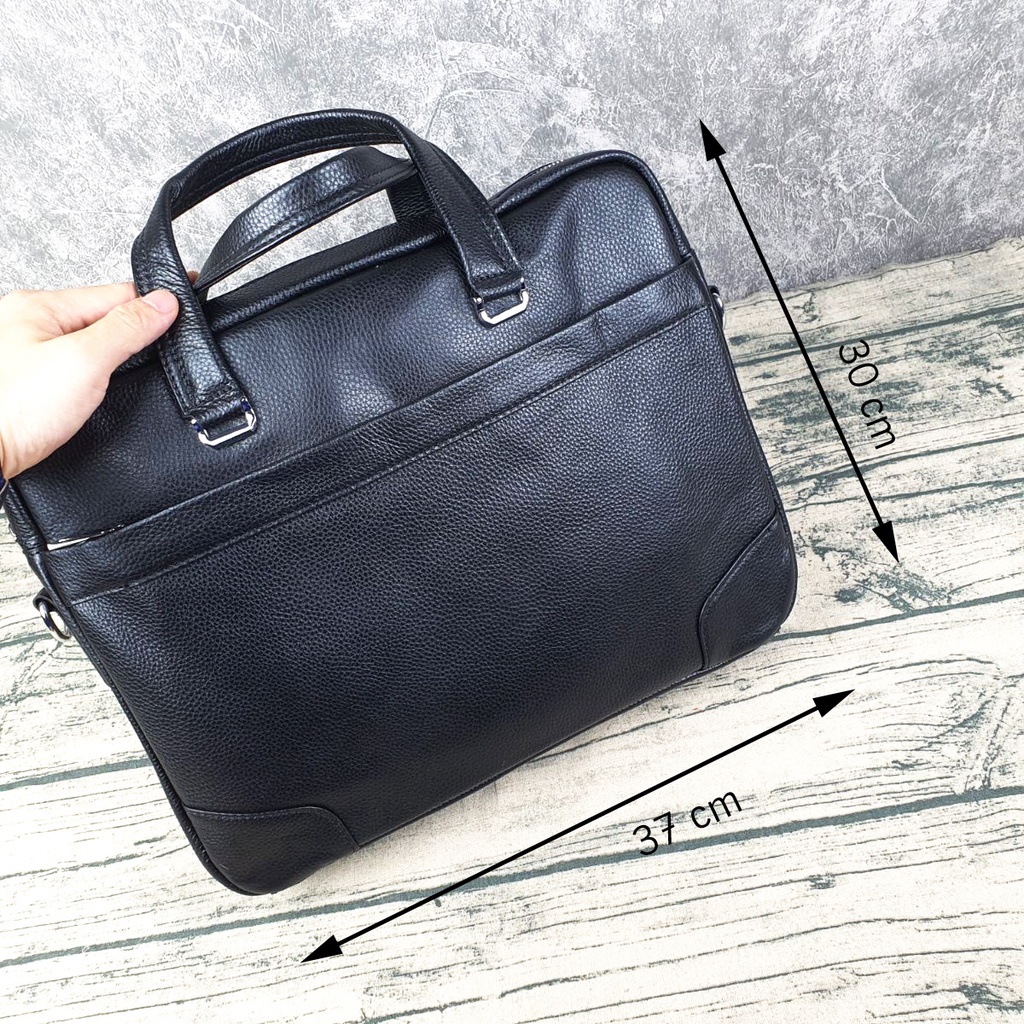 [Da thật] Túi công sở nam nữ; Cặp đựng laptop da bò thật vân mill CD308 (Black) - 100% da bò thật, BH 3 năm | BigBuy360 - bigbuy360.vn