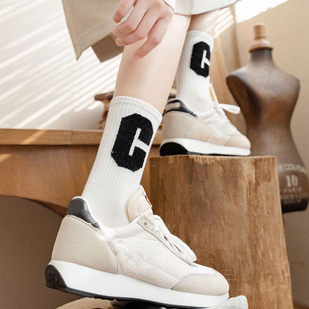 NICKOLAS Vớ Len Cổ Cao Thêu Chữ C Thấm Hút Mồ Hôi Màu Sắc Đơn Giản Thời Trang Cho Nữ