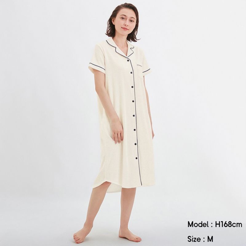 (GU Nhật chính hãng) Nữ - Váy ngủ ngắn tay cổ ve BST kết hợp GU x Hãng mỹ phẩm Sabon