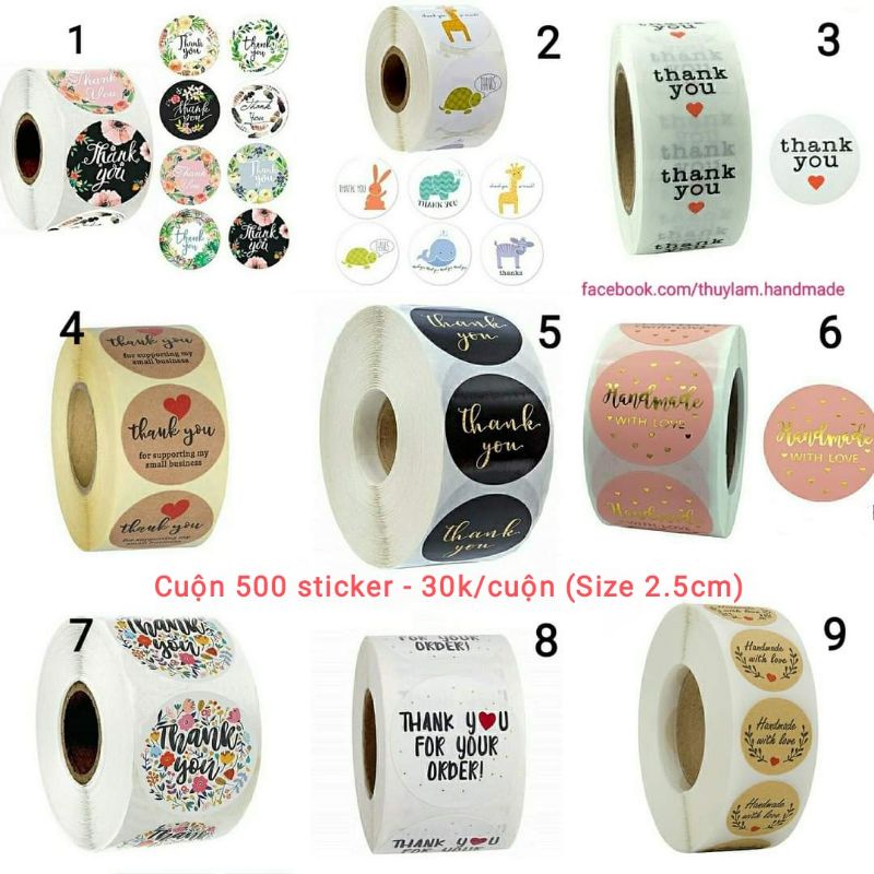 Cuộn 500 sticker Thank You