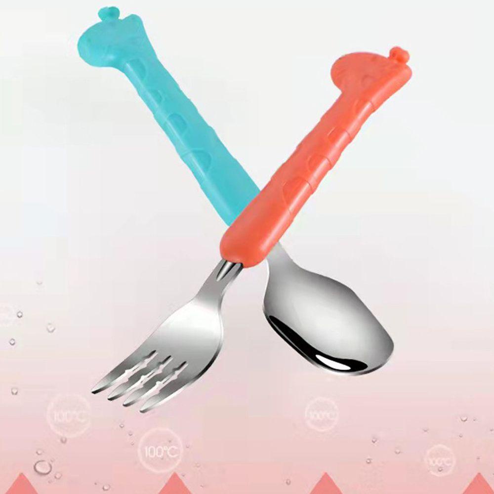 Set 2 Dụng Cụ Ăn Bằng Thép Không Gỉ Hình Hươu Cao Cổ Cho Bé