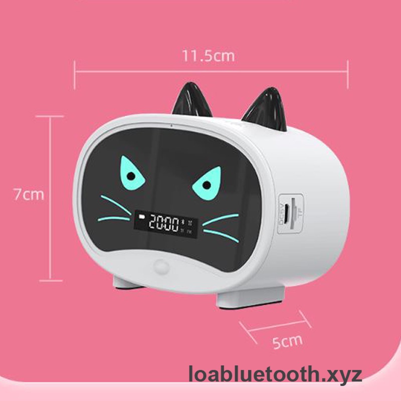Loa bluetooth mini JM02 chính hãng giá rẻ đồng hồ báo thức hình tai mèo dễ thương, bass mạnh, pin 8 giờ