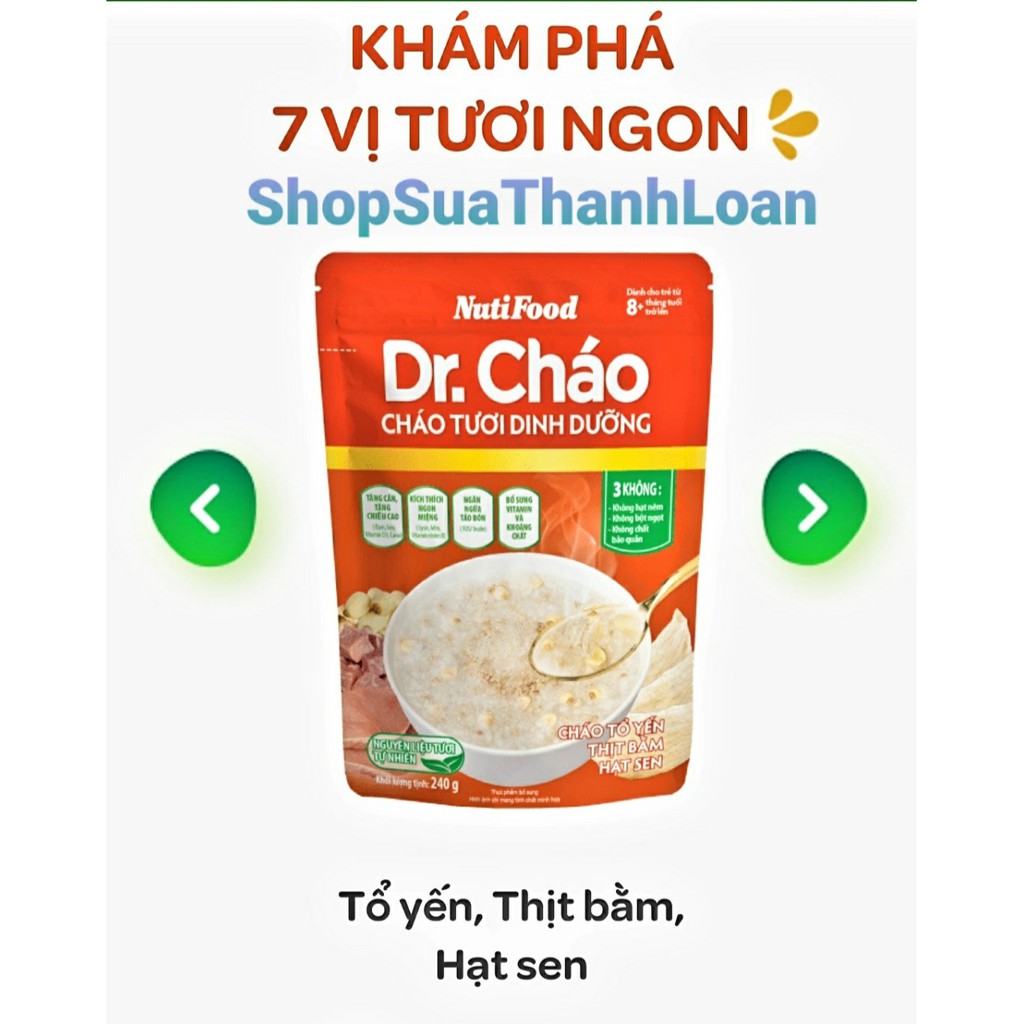 [HSD T10-2021] CHÁO TƯƠI DINH DƯỠNG NUTIFOOD - CHÁO BÒ ĐẬU HÀ LAN CÀ RỐT (240g)